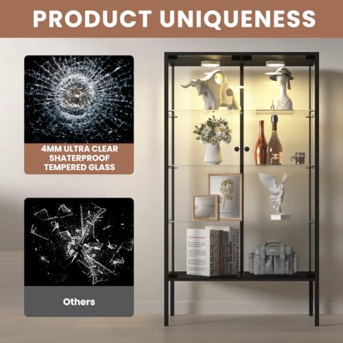 Image of LFT HUIMEI2Y 4-Tier Glass Display Cabinet with LED, Iron Frame Display Case