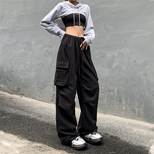 Linsennia Parachute Pants for Womens Wide Leg Cargo Pants Y2k with Pockets Baggy Casual Harajuku Streetwear Goth2