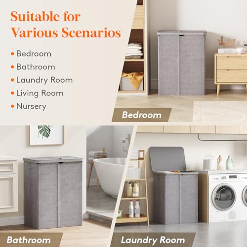 Lifewit 165L Large Laundry Basket with Lid, Laundry Hamper with Plastic Handles and Removable Bag, Foldable Tall Dirty Clothes Hampers for Laundry for Laundry Room, Bedroom, Bathroom, Dorm, Light Gray by Lifewit - Image 9