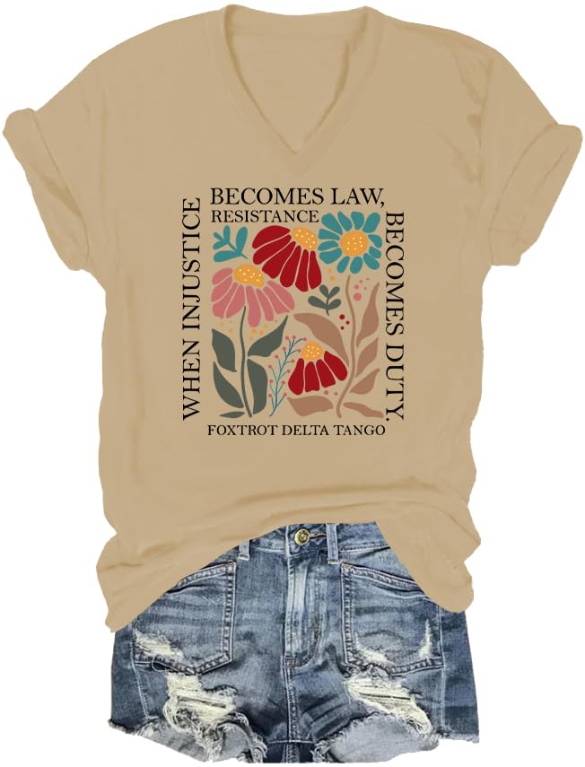 When Injustice Becomes Law Resistance Becomes Duty V-Neck Shirt, RBG Feminist Quotes T-Shirt Unisex Vneck Tee