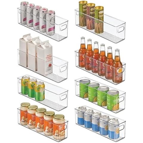 mDesign Plastic Kitchen Organizer - Storage Holder Bin with Handles for Pantry, Cupboard, Cabinet, Fridge/Freezer, Shelves, and Counter - Holds Canned Food, Snacks, Drinks, and Sauces - 8 Pack - Clear Cover