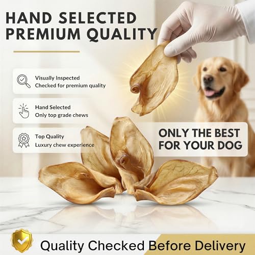 Image of Dog Treats, Rawhide Free, Dried Water Buffalo Ears, High Crude Protein Dog Food for Adult, Medium & Small Dog Sizes, Natural & Long-Lasting Dog Treat (5 Pieces)