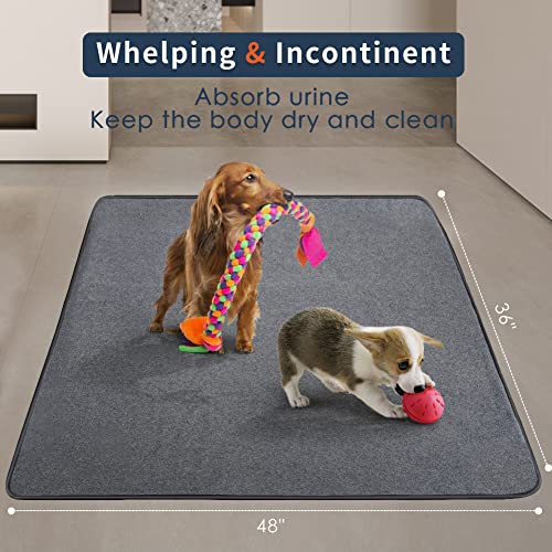 Image of Washable Pee Pads for Dogs, Extra Large Reusable Dog Pee Pad, Waterproof Pet Mat, Dog Playpen Mats for Puppy Training Whelping Playpen Pads, Grey, 48x36 inch