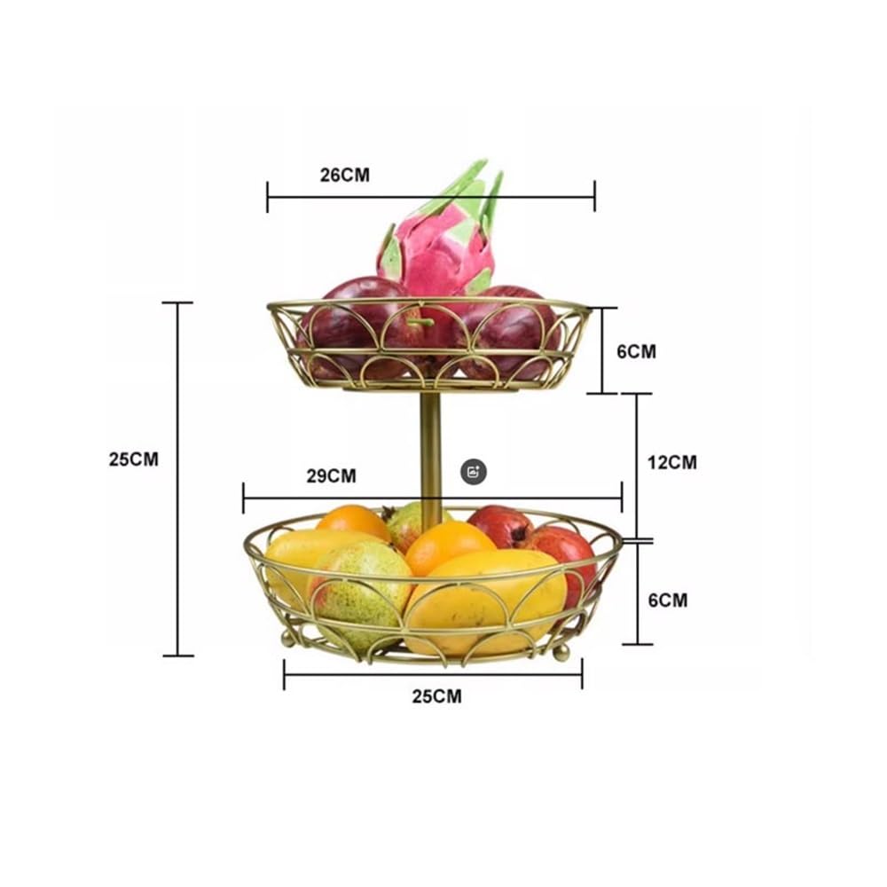 Estantes de frutas Cesta de fruta metal doble capa, mesa centro, cesta , frutero alambre(Gold)