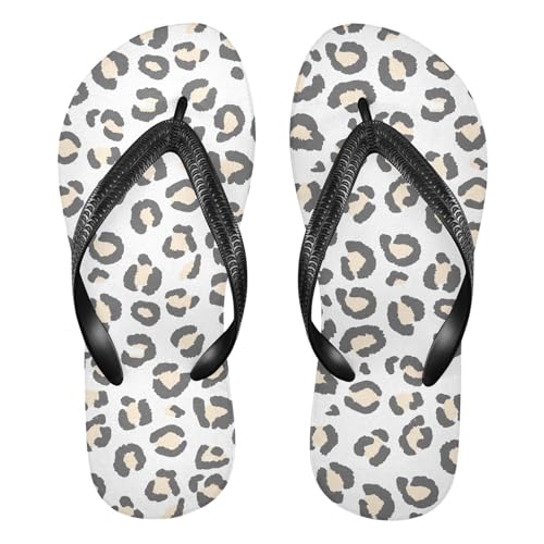 Leopard Dark Gray Beige Flip Flop Beach Summer Casual Sandal for Women & Men Shower Shoes 20861792