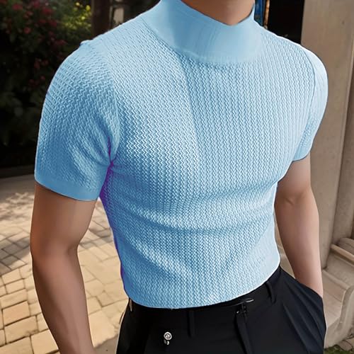 Uillui Short Sleeve Shirts Mens Mock Turtleneck Sweater Slim Fit Undershirt Casual Basic Tops Ribbed Knit Pullover Solid Tee2