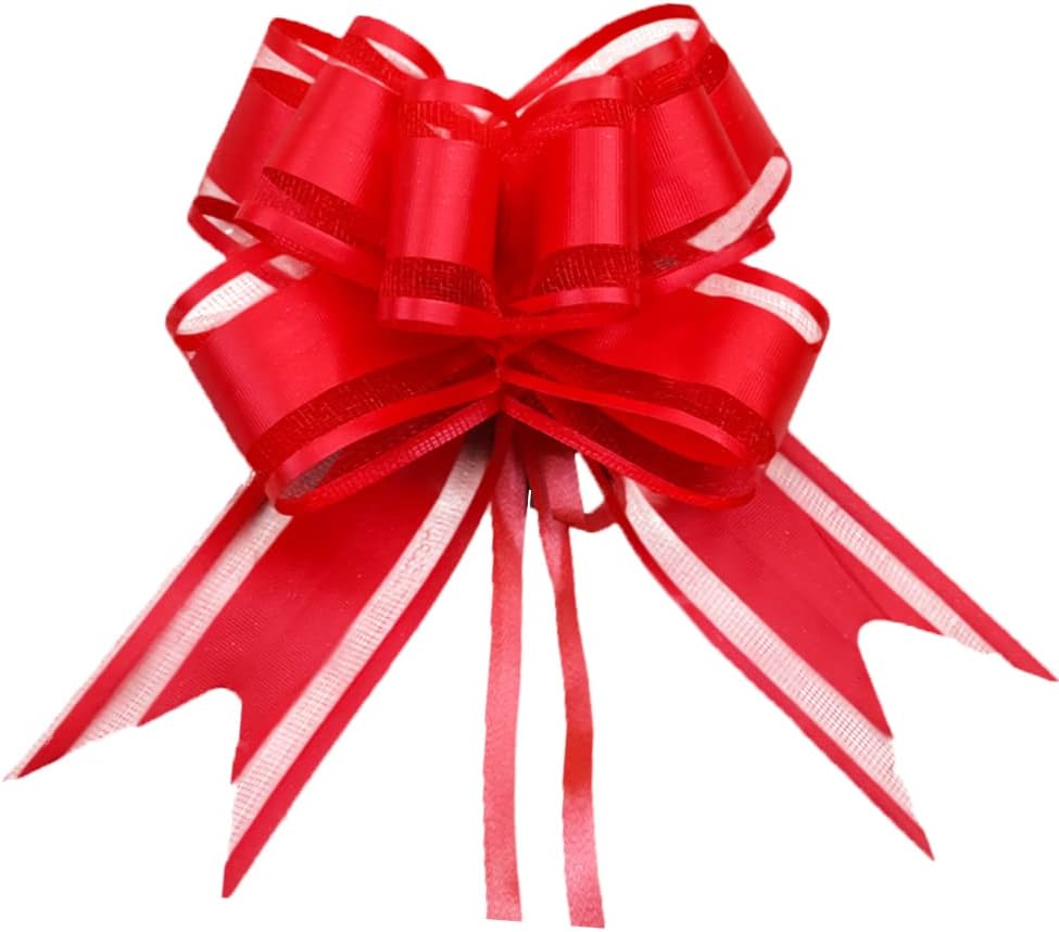 30pcs Large Organza Christmas Pull Bows for Gift Wrapping, 50mm Red Pulled Bow Ribbons Gift Bows for Present Wedding Car Gift Baskets