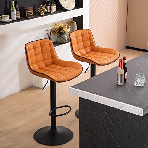 Kidol & Shellder Bar Stools Set Of 2 Orange Pu Upholstered Adjustable Barstools Swivel Counter Stools,3 Mins Quick Assembly,Loads Up To 300Lbs #TOP7