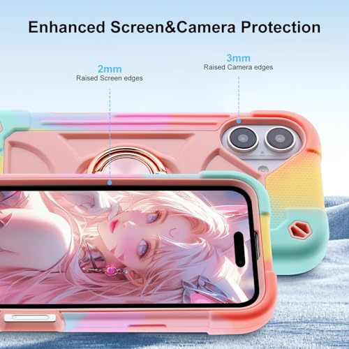Image of MARKILL Compatible with iPhone with Built-in 360Rotating Ring Stand, Military Grade Drop Protection Full Body Rugged Heavy Duty Case Durable Cover (Rainbow Pink, iPhone 17)