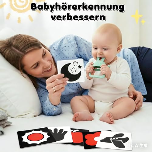 Perbabe Kontrastkarten Baby - 29 Pcs Montessori Baby Spielzeug 0-12 Monate, Greifring, Beißring und Aufbewahrungstasche Baby-Party – Ansicht 5