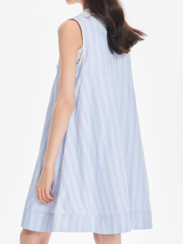 Girls Blue Striped Dress with 7 Sequin Flowers, Sparkly Casual & Party Dress for Girls 10-11years3