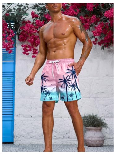 Floerns Men's Tropical Print Drawstring Swim Trunks Wide Leg Quick Dry Board Shorts with Pocket4