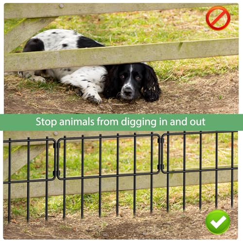 LIANTRAL 10 Stück Tier Barriere Zaun, Dekorativer Gartenzaun, rostfreier Metalldraht, Kein Graben-Zaun Patio-Grenze Tierzaun für Hunde Kaninchen im Freien Patio, 43 cm H x 3.3 m Gesamtlänge