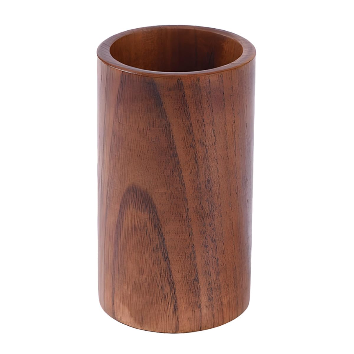 YUEKOPOU Brown Wood Kitchen Utensil Holder 15x9x9cm Countertop Storage Spoon Pen Holder