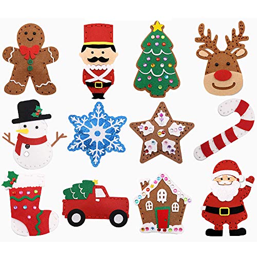 Set of 12 Christmas Sewing Craft Kit for Kids Felt for Girls and Boys Educational Beginners Art Sewing Gift for Child Christmas Ornaments DIY Activity Supplies
