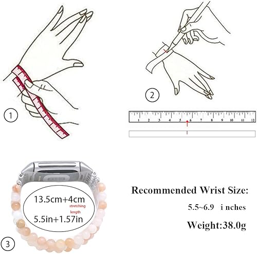 Miniatura 4 de CL Accessories Compatible con Fitbit Charge 5 pulseras de repuesto ajustables con cuentas de piedras preciosas naturales para mujeres y niñas