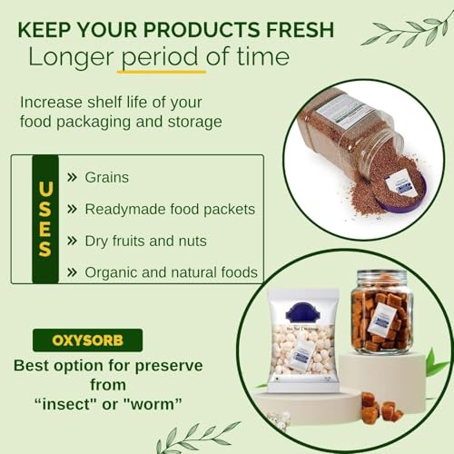 Image of OXYSORB Oxygen Absorbers for Longer Shelflife and Freshness of Food (Pack of 50) Works in Mylar Bags, Mason Jars, and Vacuum Bags for Bulk Packaging with indicator and vacuum packed. (20CC)