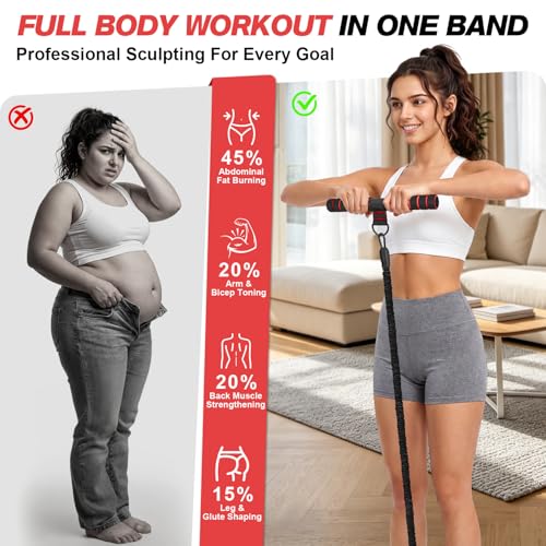 Image of WOQQW Multifunction Pedal Resistance Band with Handle, Upgraded 3 Tube Adjustable Foot Resistance Bands for Core, Arm, Legs, Body Puller Trainer - Sit Up Exercise Equipment for Women Men