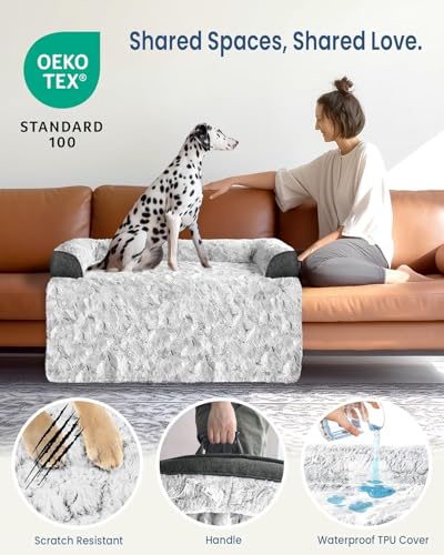 Image of Calming Dog Bed for Couch with Cozy Raised Edge, 45x37 Inch, Grey