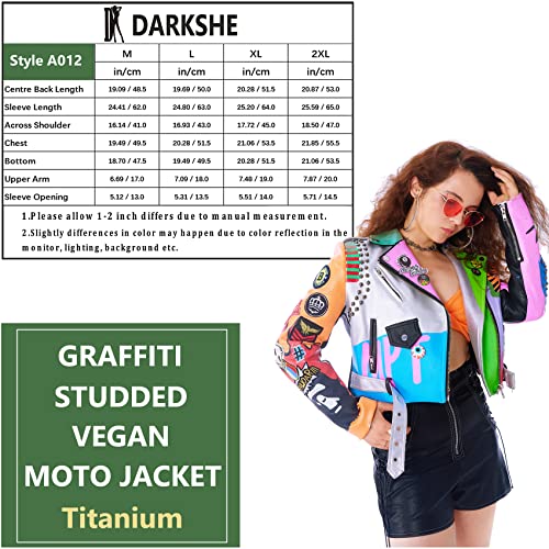 Darkshe Women's Faux Leather Pu Jacket, Graffiti Studded Rivet Punk Biker Moto Fashion Coat With Long Sleeve (Ds012-Xl) #TOP3