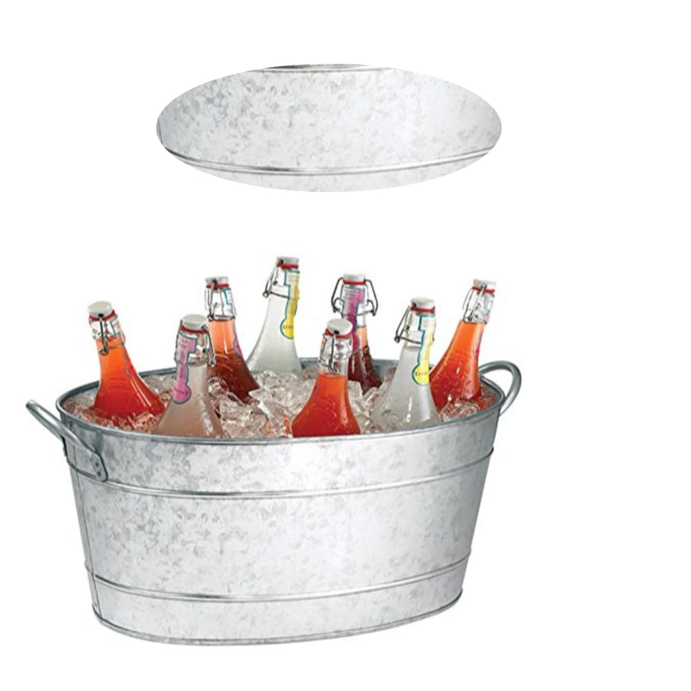 Benzara AMC0001 Bacinella per bevande con manici, grigio, acciaio legato, zincato