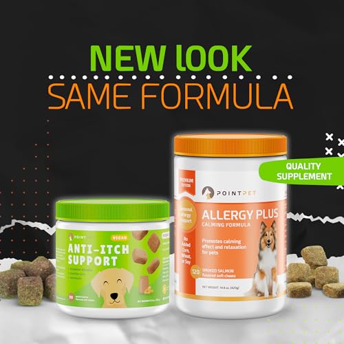 Image of PointPet Allergy Plus Calming Formula & Vegan Skin Support for Dogs Bundle - Seasonal Allergy Relief & Itchy Skin Support - Soft Chews, 120 & 90 Count - Omega 3, Turmeric, Probiotics