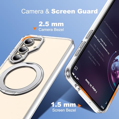 Image of Compatible with Samsung Galaxy S24 Case with 360Rotatable Magnetic Ring Stand Compatible with Mag-Safe Military Protection Shockproof Transparent Phone Case for S24 6.2 inch,Clear