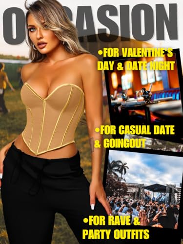 Image of ChiaoLezhee Heart Corset Top For Women, Sexy Concert Outfits Going Out, Strapless Crop Top, Overbust Bustier