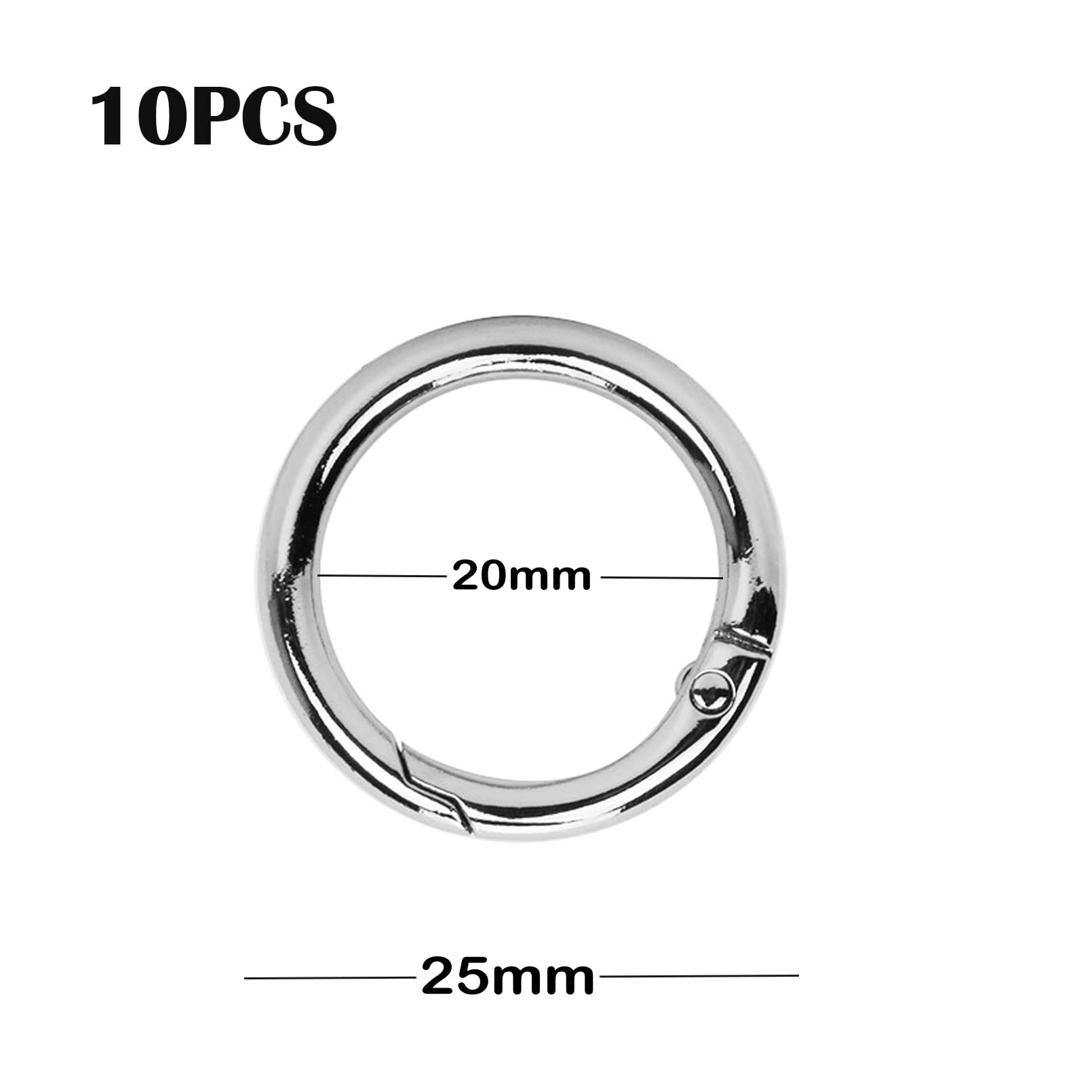 10PCS 25mm Clip Scatto Molla Rotonda, Anello Moschettone per Borsetta, Anelli aperti, Fibbia a Molla per Portachiavi Borse Borsetta Gioielli Artigianato Fai da Te,Argento