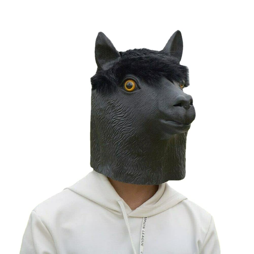 ansu Halloween Mask Alpaca Masks Masquerade Party Cosplay Animal Mascara Carnaval Prop (Black)