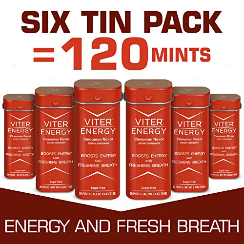 Viter Energy Caffeinated Mints - 40mg Caffeine, B Vitamins, Sugar Free Vegan Breath Mint. Powerful Energizing Boost. 2 Energy Mints Replace 1 Coffee, Gum, Chews, Gummies, Candy (Cinnamon, 6 Pack) - Thumbnail 4