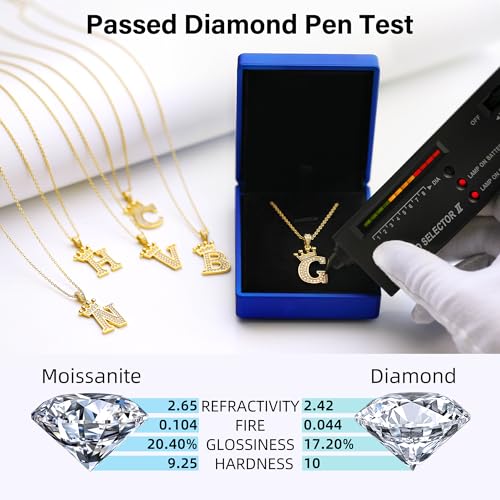 Moissanite Initial Necklace,925 Sterling Silver 18K Gold Plated Letter Necklace for Women, Hip Hop Crown Necklace for Men, Trendy A-Z Pendant Choker Jewelry3