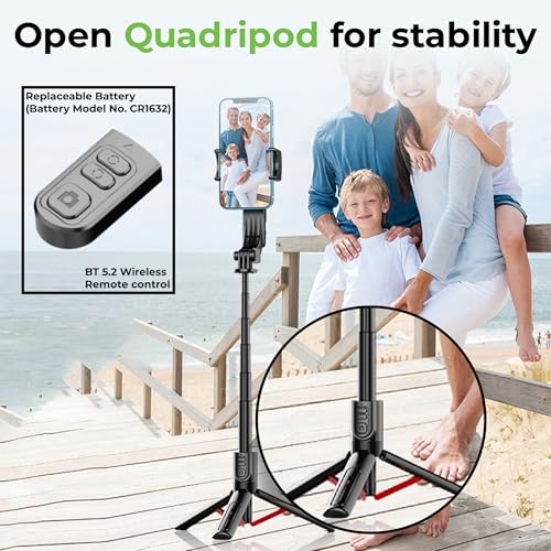 Image of UltraProlink Snap-Z Pro|1-Axis Gimbal Stabilizer with Full control BT Remote| Selfie Stick Tripod with 9 mode magnetic Fill Light| Anti-Shake for iPhone & Android Extendable 680mm|360 Rotation|UM1268