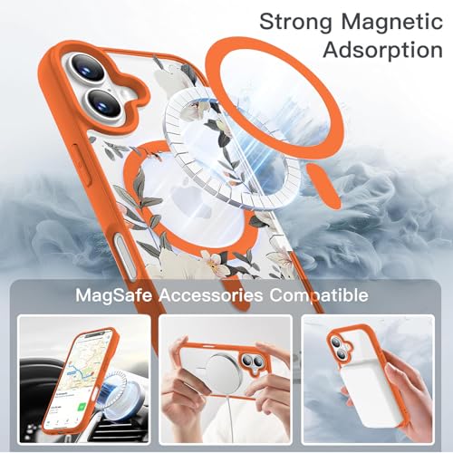 Image of VONZEE Retro Floral Clear Case for iPhone 17 (6.3 inch) | Magnetic Wireless Charging Compatible | Luxury PC+TPU Shockproof Glossy Shiny Back Cover for Girls & Women (Cosmic)