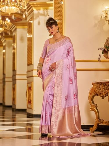 Image of SWORNOF Women's Banarasi silk Saree With Unstitched Blouse Piece