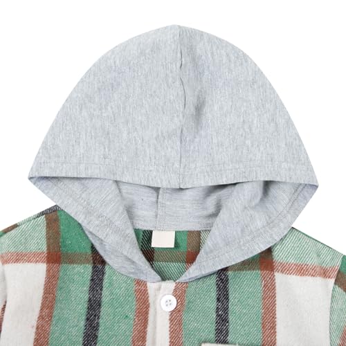 Image of Boys Girls Flannel Shirts Plaid Hoodies Fall Fashion Button Down Shirts | Long Sleeve Shirts Hooded Lightweight Jacket, Perfect for School Mornings, Leaf Piles,Camping, Bonfires, Weekend Adventures