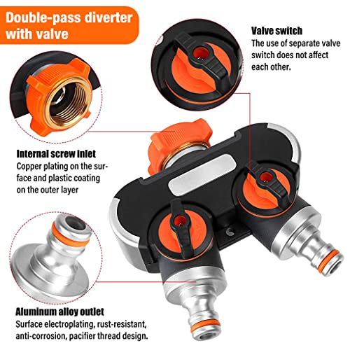 Image of HASTHIP Garden Hose Pipe Connector - Metal Thread Faucet Adapter - Garden Hose /Water Spigot Splitter - PVC Hose Splitter 2 Way Heavy Duty - Outdoor Faucet Splitter for Garden /Lawn Drip Irrigation