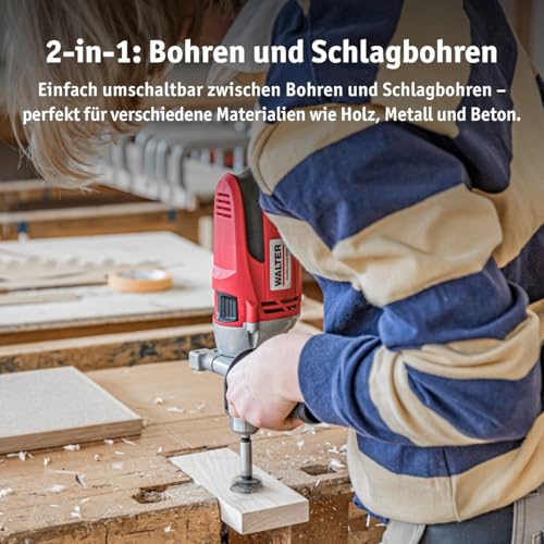 WALTER Schlagbohrmaschine 910W – Bohrhammer mit variabler Drehzahl 0–2800/min | Holz 25mm Beton 16mm Metall 13mm | Tiefenanschlag | 2,33 kg | Heimwerker & Profi – Bild 7
