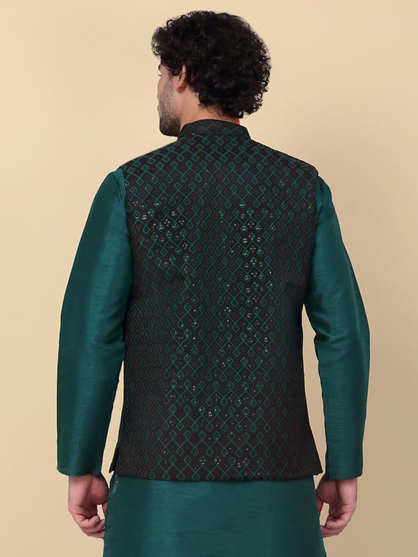 Image of KRAFT INDIA Men's Embroidered Sequins Jacquard Nehru Jacket