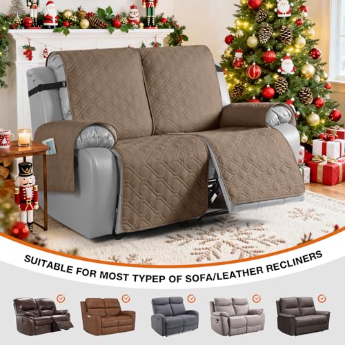 Image of VANSOFY Waterproof Recliner Loveseat Covers Washable, Light Brown,2 Seater | 1-Piece, Non-Slip with Elastic Straps, Sofa Cover with Pocket for Dogs, Pets