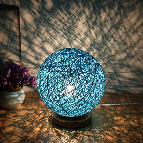 Fantasee Lampe de table LED en forme de boule de rotin alimentée par USB Cadeau d'anniversaire créatif pour chambre à coucher, maison ou salle de bibliothèque - Diamètre 15 cm Intensité variable Bleu