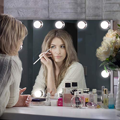 LUXFURNI Vantity Tabletop Makeup Hollywood Mirror Dimmable Light Touch Control 18 Cold/Warm LED Lights, Detachable 3X Magnification Mirror