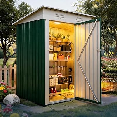Garvee 5x3 FT Outdoor Storage Shed, Tool Shed with Sloping Roof and Lockable Door, Compact Metal Tool Garden Shed for Garden, Backyard, Patio