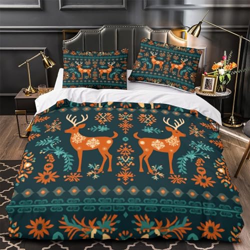 Housse de couette cerf 200x200 microfibre zippée anti-plis pour lit double