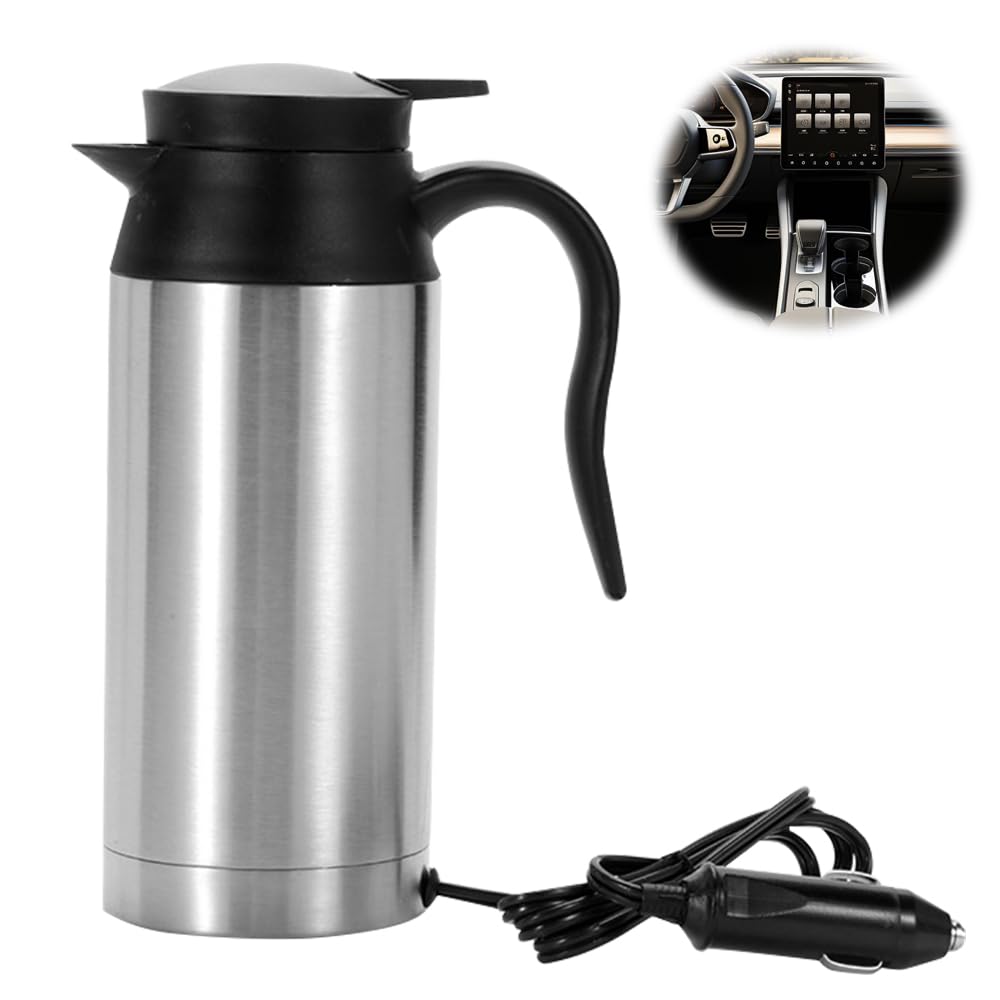 Auto Wasserkocher, 750ml Auto-Heizbecher, 12/24v Reisewasserkocher, Wasserkocher für Auto, Electric kettle, Elektrischer Teekocher mit Zigarettenanzünder, für Heißwasser Kaffee Tee Lkw KFZ Camping