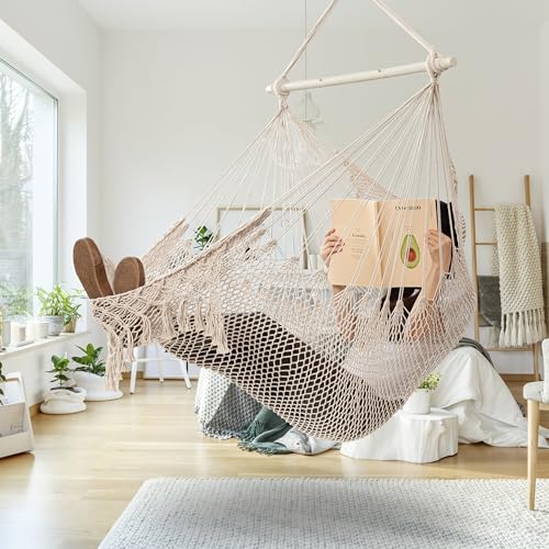 Jelofly HC-XWJ90194 Hammock Chair Hanging Soft-Spun Cotton Rope Weaving Chair Max 330Lbs Durable Comfortable Swing Chair thumb #6