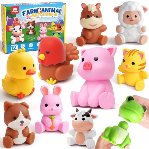 Coogam Montessori Lot de 10 jouets assortis d'animaux de la ferme pour enfants de 1 à 3 ans, jouets sensoriels d'apprentissage sensoriel pour fête...
