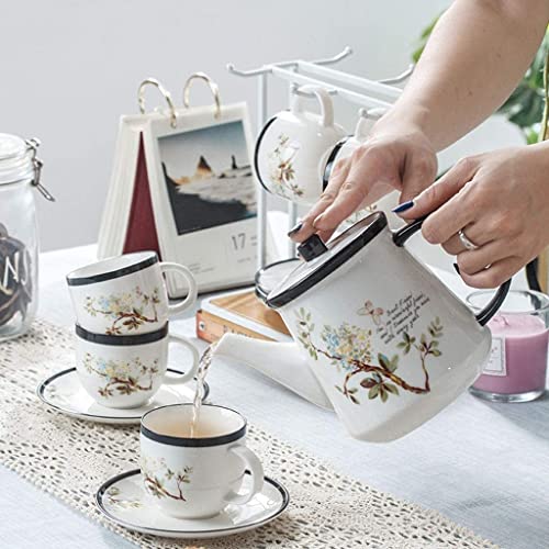 Ceramiczny zestaw do herbaty i kawy ze spodkami i tacą do serwowania na eleganckie popołudniowe przyjęcia herbaciane