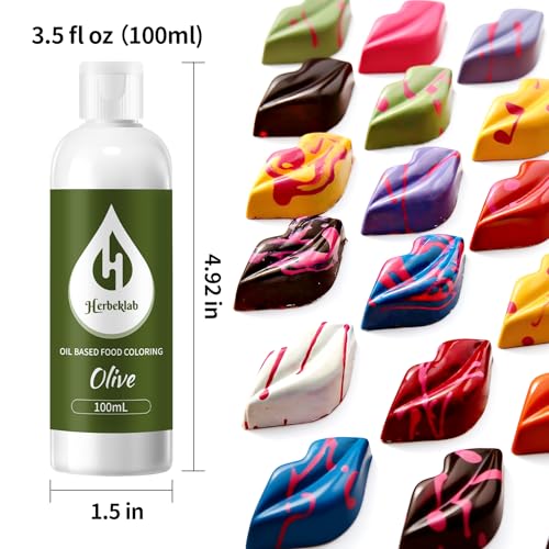 Image of Olive Oil Based Food Coloring for Chocolate - Herbeklab 100ml Professional Concentrated Oil Food Dye for Candy Melts, Chocolate, Cake Pops, Strawberries & Baking