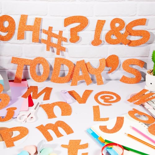 Image of Colarr 216 Pcs Orange Bulletin Board Letters Glitter 4 Inch Fall Letter for Classroom Alphabet Punctuation Symbol Cutout Die-Cut Poster Letter with Adhesive Dot School Autumn Party Pumpkin Holiday